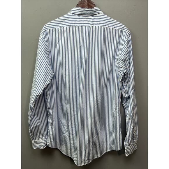 Ralph Lauren Button Up Shirt Men's XL‎ Custom Fit Blue Striped Pink Pony Preppy - Picture 2 of 8